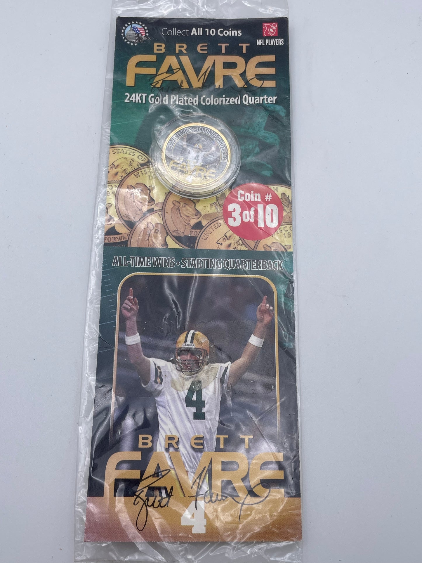 Brett Favre 24kt Plated Quarter - 3/10 All Time Wins Starting Quarterback 2004 #101868